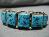 Tremendous Vintage Native American Navajo Square Turquoise Harrison Jim Sterling Silver Bracelet-Nativo Arts