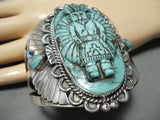 Native American One Of The Finest Ever Hand Carved Turquoise Sterling Silver Bracelet-Nativo Arts