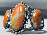 Sturdy Signed Older Vintage Native American Navajo Petrified Wood Sterling Silver Bracelet-Nativo Arts