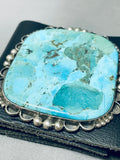 Incredible Vintage Native American Navajo Huge Turquoise Square Sterling Silver Bowguard-Nativo Arts