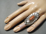 Incredible Navajo Coral Sterling Silver Ring Old Native American-Nativo Arts