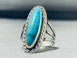 Classic Vintage Native American Navajo Old Kingman Turquoise Sterling Silver Ring-Nativo Arts