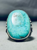 Heavy Mens 25 Gram Vintage Native American Navajo Turquoise Leaf Sterling Silver Ring Old-Nativo Arts
