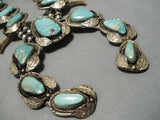 Authentic Big Vintage Native American Navajo Turquoise Sterling Silver Squash Blossom Necklace-Nativo Arts