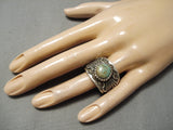 Opulent Vintage Native American Navajo #8 Turquoise Sterling Silver Ring Old-Nativo Arts