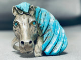 Native American One Of The Most Unique Ever Vintage Navajo Turquoise Horse Sterling Silver Ring-Nativo Arts