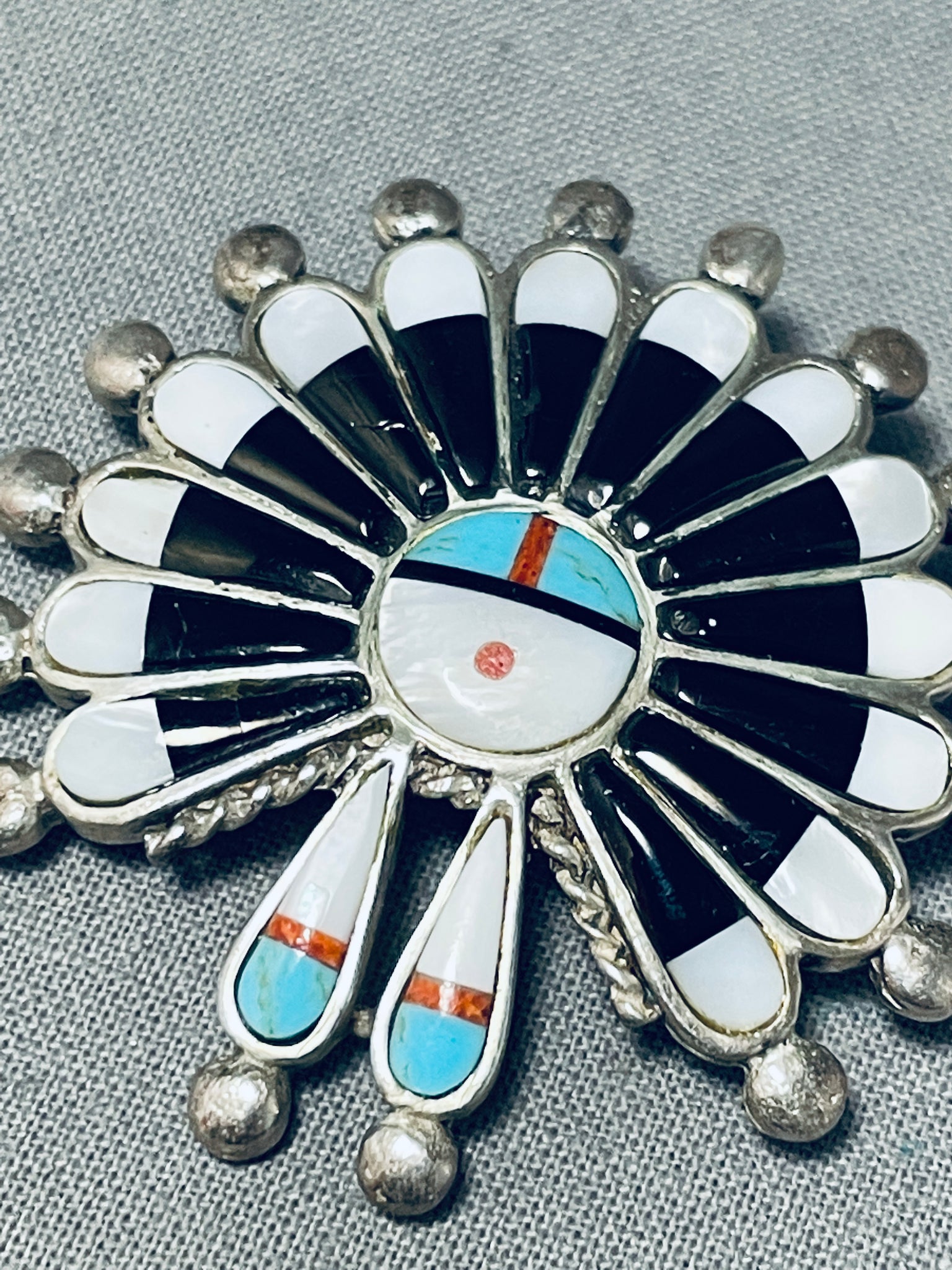 Native American Fabulous Vintage Zuni Jet Sterling Silver Sunface Pin ...