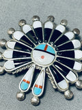 Native American Fabulous Vintage Zuni Jet Sterling Silver Sunface Pin/ Pendant-Nativo Arts