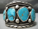Heavy Thick Vintage Native American Navajo Turquoise Nugget Sterling Silver Bracelet Old-Nativo Arts