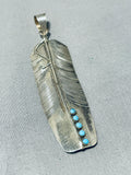 Detailed Vintage Native American Navajo Long Detailed Turquoise Sterling Silver Pendant-Nativo Arts