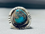 Rare Mine Vintage Native American Navajo Morenci Turquoise Sterling Silver Ring Old-Nativo Arts