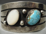 Fabulous Domed Bisbsee Turquoise Vintage Native American Navajo Pearl Sterling Silver Bracelet-Nativo Arts