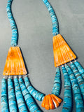 Native American Mind Blowing 5 Tier Santo Domingo Turquoise Sterling Silver Necklace-Nativo Arts