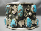Colossal Native American Navajo Ancient Petroglyph Turquoise Sterling Silver Bracelet-Nativo Arts
