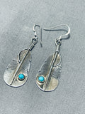 Very Detailed Vintage Native American Navajo Feather Turquoise Sterling Silver Earrings-Nativo Arts