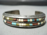 Thicker Heavy Vintage Native American Navajo Turquoise Heishi Sterling Silver Bracelet Old-Nativo Arts