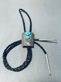Detailed Vintage Native American Navajo Turquoise Leaf Sterling Silver Bolo Tie-Nativo Arts