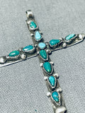 Authentic Vintage Native American Navajo Blue Green Turquoise Sterling Silver Cross Pendant-Nativo Arts
