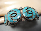 One Of The Oldest Vintage Native American Zuni Turquoise Wirl Sterling Silver Inlay Bracelet-Nativo Arts