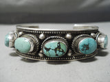 Incredible Vintage Native American Navajo 9 Turquoise Sterling Silver Bracelet-Nativo Arts