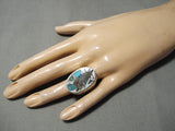 Important Zuni Native American Bird Artist Sterling Silver Turquoise Ring-Nativo Arts