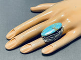 Precise Detail Native American Navajo Turquoise Sterling Silver Leaf Ring-Nativo Arts