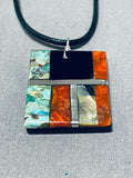 Native American Authentic Santo Domingo Turquoise Coral Onyx Sterling Silver Necklace-Nativo Arts