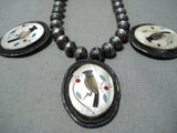 Attractive Vintage Native American Zuni Mother Of Pearl Sterling Silver Necklace Old-Nativo Arts