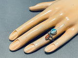 Fabulous Vintage Native American Navajo Kingman Turquoise Coral Sterling Silver Ring-Nativo Arts