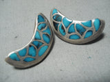 Rare Vintage Native American Zuni Turquoise Sterling Silver Earrings Old-Nativo Arts