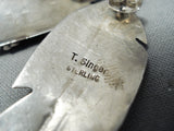 Native American Thomas Singer Vintage Sterling Silver Buffalo Earrings-Nativo Arts