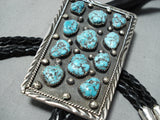 Signed Vintage Native American Navajo Sleeping Beauty Turquoise Sterling Silver Bolo Tie-Nativo Arts