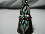Impressive Vintage Zuni Native American Blue Gem Turquoise Sterling Silver Ring-Nativo Arts