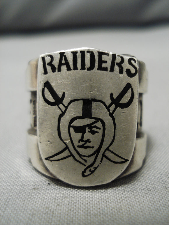 Important Rare Vintage Native American Navajo Football Sterling Silver Raiders Ring-Nativo Arts