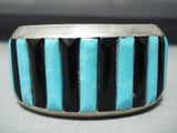 Heavy Thick Vintage Native American Navajo Turquoise Onyx Sterling Silver Bracelet Cuff-Nativo Arts