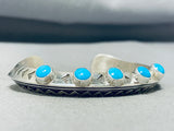 Extraordinary Native American Navajo Signed 5 Sleeping Beauty Turquoise Sterling Silver Bracelet-Nativo Arts