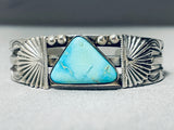 Rare Turquoise Vintage Native American Navajo Easter Blue Sterling Silver Flank Bracelet-Nativo Arts