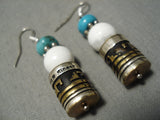 Amazing Vintage Native American Navajo Singer Turquoise Gold Sterling Silver Earrings-Nativo Arts