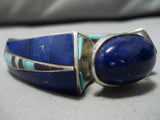 The Best Vintage Native American Navajo Lapis Sterling Silver Turquoise Inlay Bracelet Old-Nativo Arts