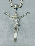 Native American Rare 143 Gram Southwestern Vintage Sterling Silver Crucifix Necklace-Nativo Arts