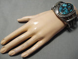 Champion Vintage Native American Navajo Blue Wind Turquoise Sterling Bracelet Old-Nativo Arts