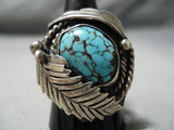Superlative Vintage Native American Navajo Spiderweb Turquoise Sterling Silver Ring-Nativo Arts