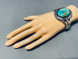 Mesmerizing Native American Navajo Signed Royston Turquoise Sterling Silver Huge Bracelet-Nativo Arts