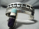 Superior Vintage Native American Navajo #8 Turquoise Sterling Silver Charoite Bracelet-Nativo Arts
