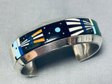 Native American Important Navajo Turquoise Kachina Sterling Silver Thick Bracelet-Nativo Arts