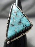 Striking Vintage Navajo Triangle Turquoise Sterling Silver Native American Ring-Nativo Arts