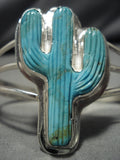 Exquisite Vintage Native American Navajo Turquoise Cactus Sterling Silver Bracelet-Nativo Arts