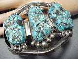 Monster Vintage Native American Navajo Turquoise Boulder Sterling Silver Bracelet Old-Nativo Arts