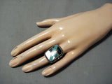 Famous Mine Towering Vintage Native American Navajo Blue Thunder Turquoise Sterling Silver Ring-Nativo Arts