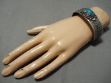 Detailed!! Native American Navajo Bisbee Turquoise Chavez Sterling Silver Tamp Bracelet-Nativo Arts